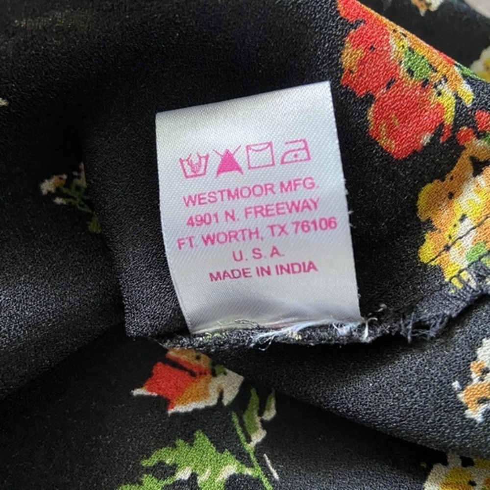 Panhandle Womens White Label 3 Tier Flounce Bell Sleeve Floral Top Size M Black - Picture 7 of 8